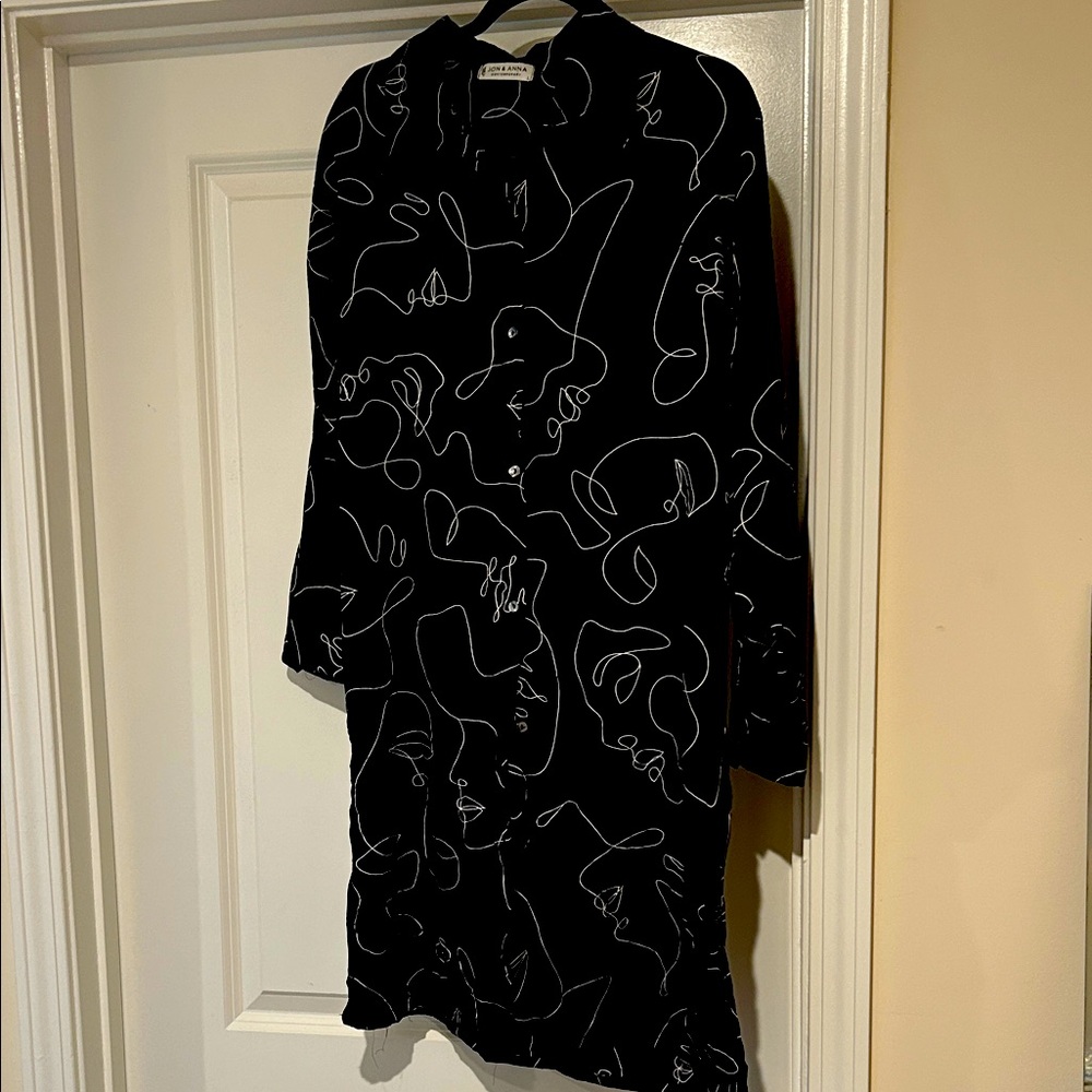 Black Dress with Abstract White Line Art